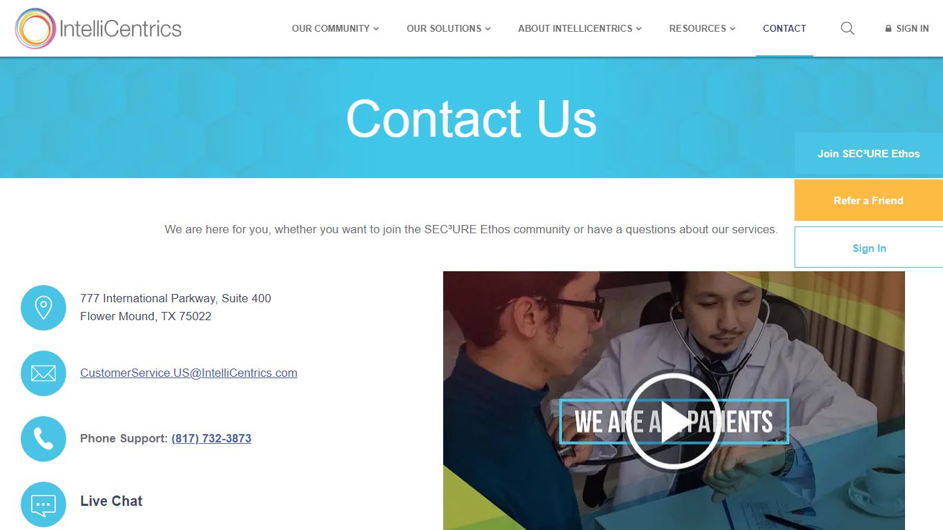 Contact Us | SEC3URE Ethos Customer Service | IntelliCentrics